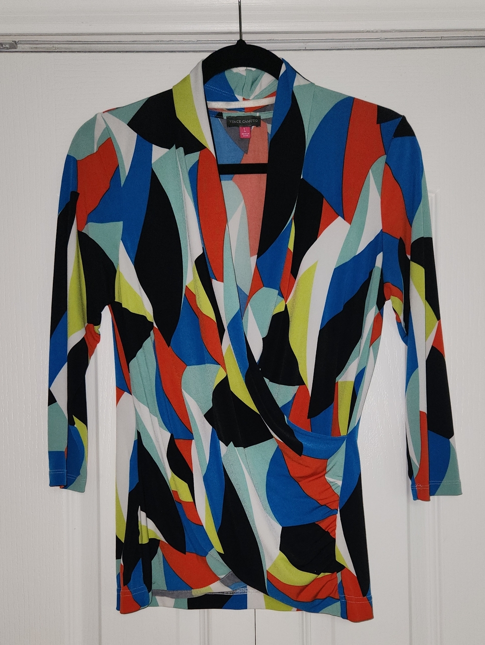 Vince Camuto Bold Multicolor Abstract Wrap Blouse